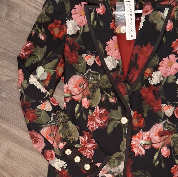 Alice + Olivia Breann Black Floral Slim-fit Blazor - Pink And Red - Size 6 - NWT - Picture 6 of 12